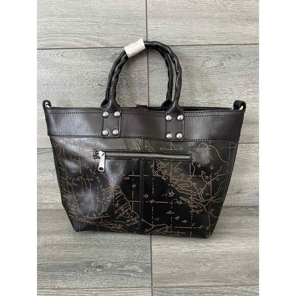 Patricia Nash Analia Top Handle Crossbody Tote Black Laser Map Bag A396721 - Picture 6 of 9